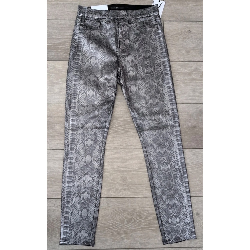 7 For All Mankind Womens Silver High Waist Ankle Skinny Jeans Snake Size 27 NWT